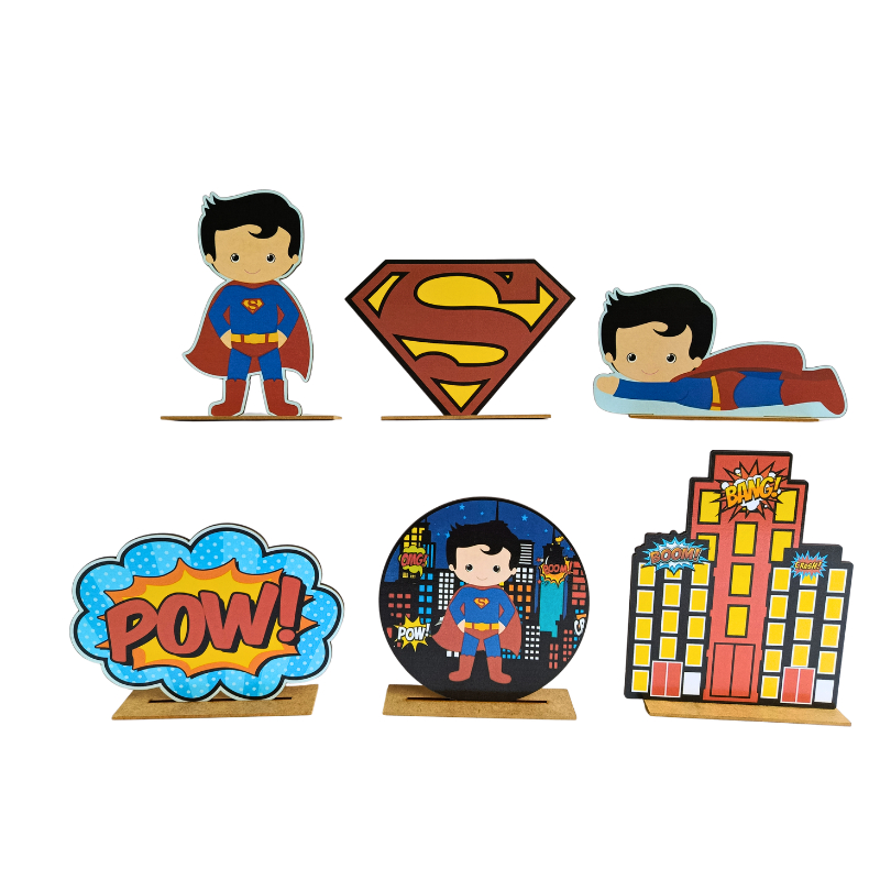 Kit Display de Mesa 6 Peças Para Festa Super Man Cute Feito em MDF