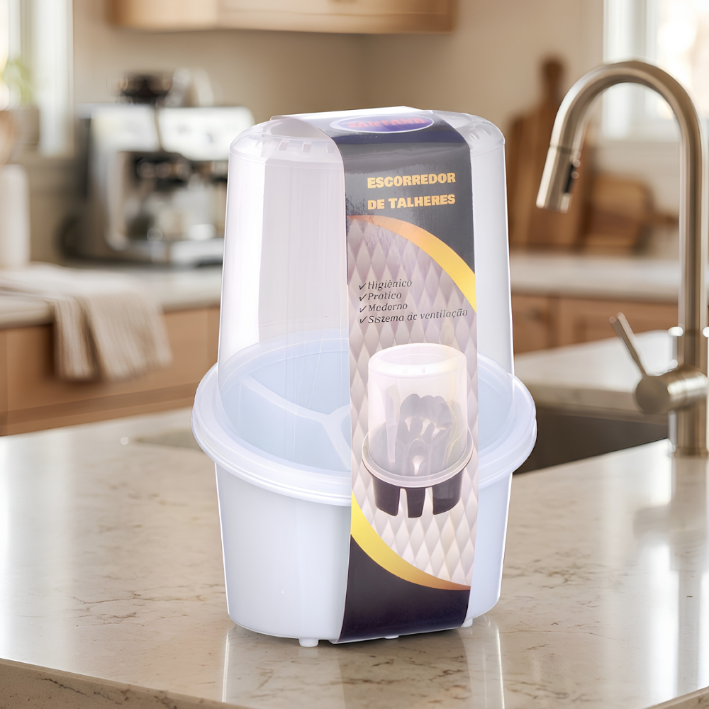 Escorredor Para Talheres Com Tampa Resistente BPA Free