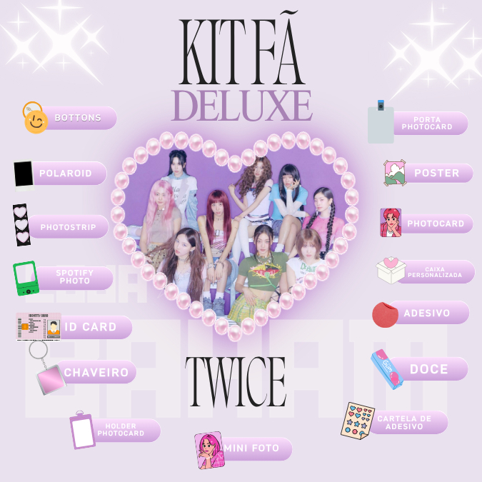 KIT FÃ DELUXE TWICE - BOTTON PORTA PHOTOCARD ADESIVO CHAVEIRO POSTER