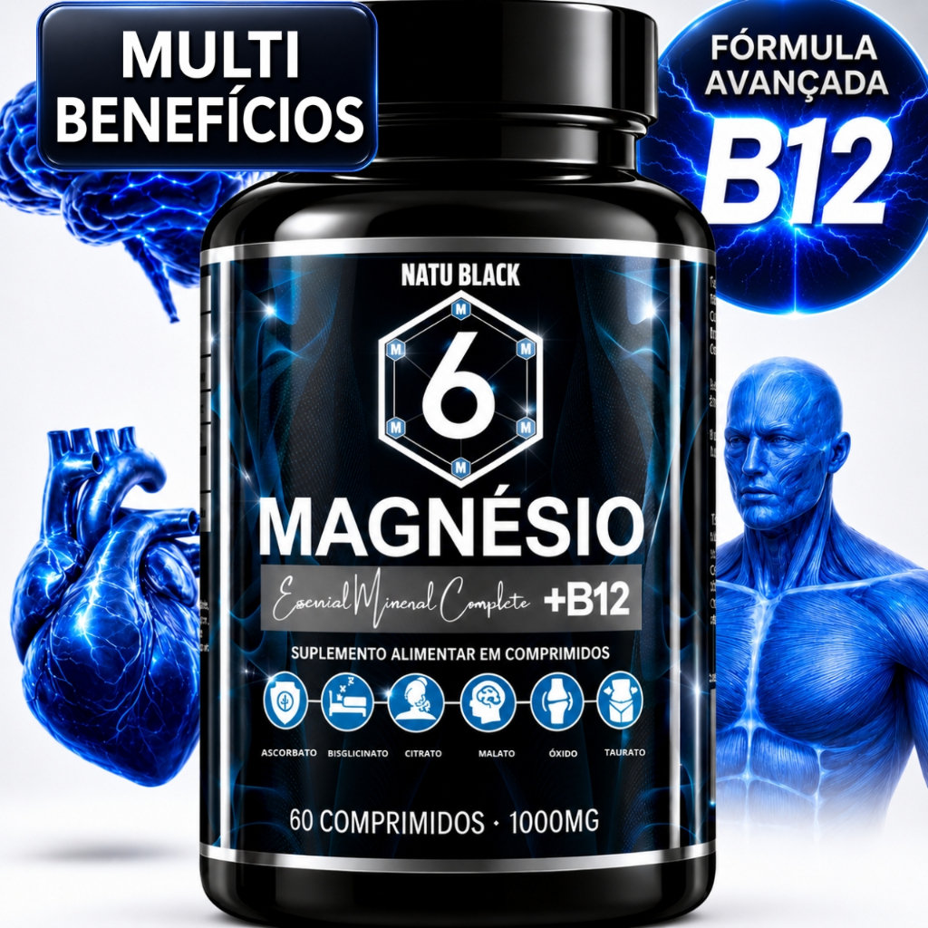 6 Magnesio Com B12 Original METILCOBALAMINA Super Fórmula 01 POTE PARA 2 MESES - ENVIO IMEDIATO