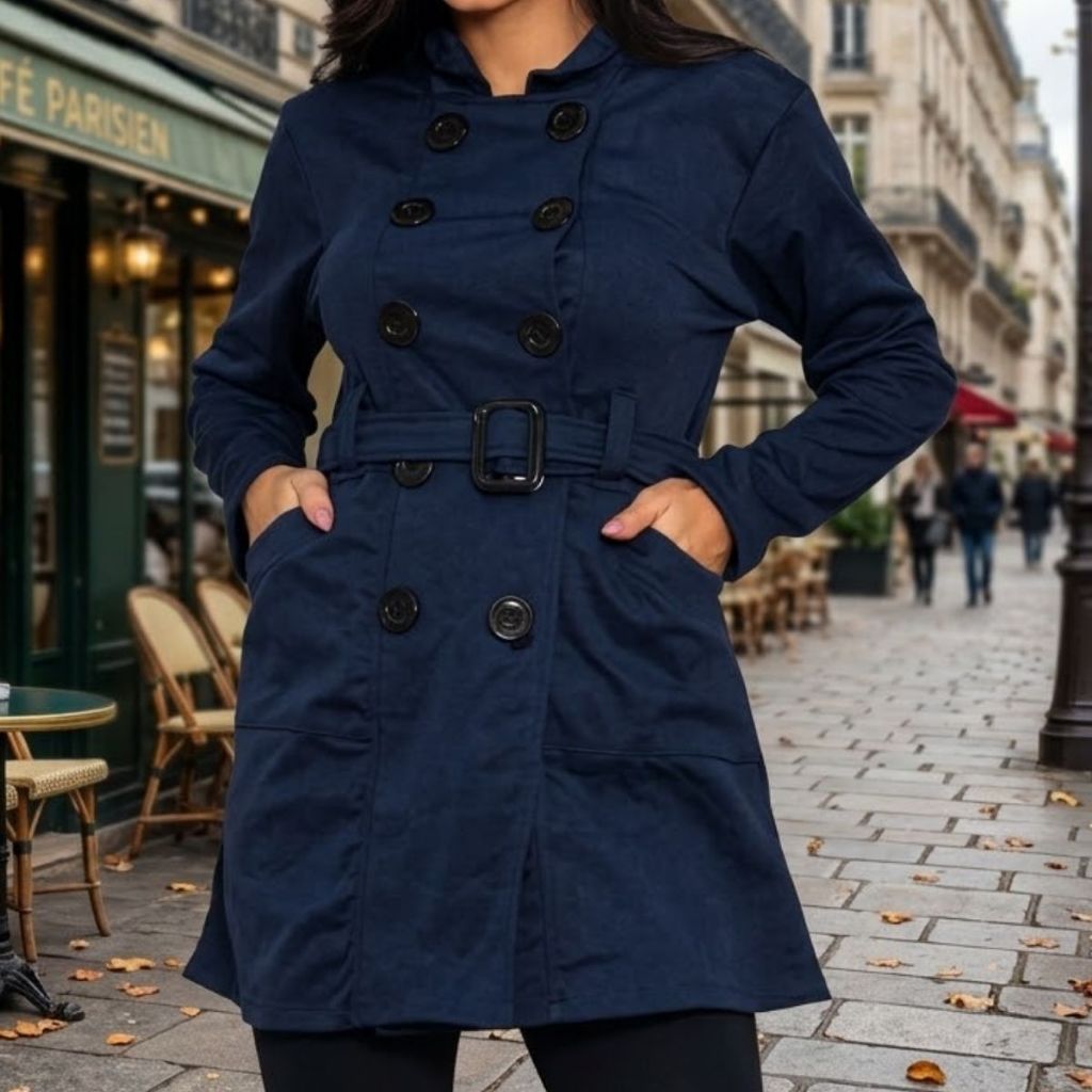 Casaco Sobretudo Feminino Moletom Flanelado Com Cinto E Botões Duplos Coleção Outono Inverno Envio Imediato