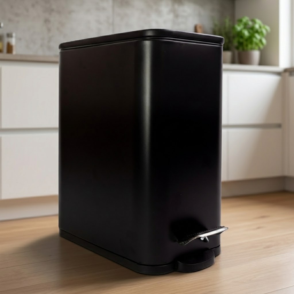 Lixeira 5L com Pedal Tampa Fechamento Silencioso Slim Premium Preta/Branca Compacta Cozinha Banheiro