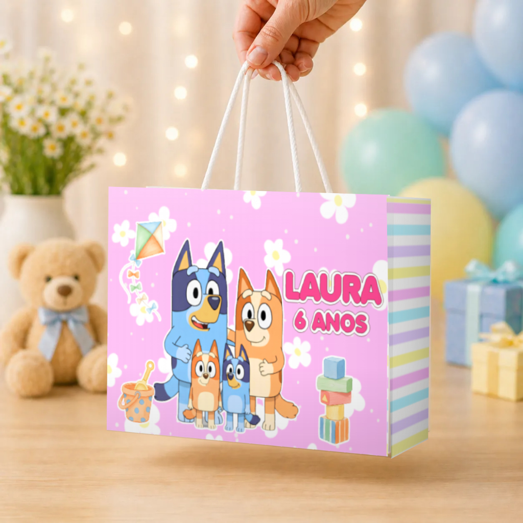 Sacolinhas Personalizadas BLUEY MENINA -Lembrancinhas para festas -PEGUE E MONTE