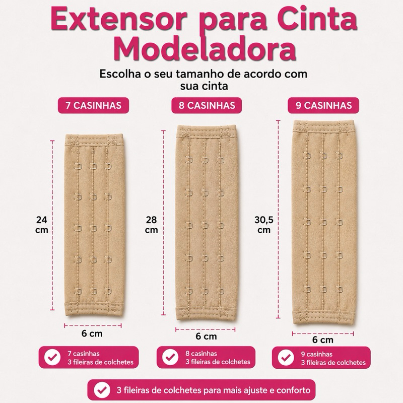 Extensor para Cintas | Camisetes e Modeladores. , Com 7 | 8| 9 un de casinhas.