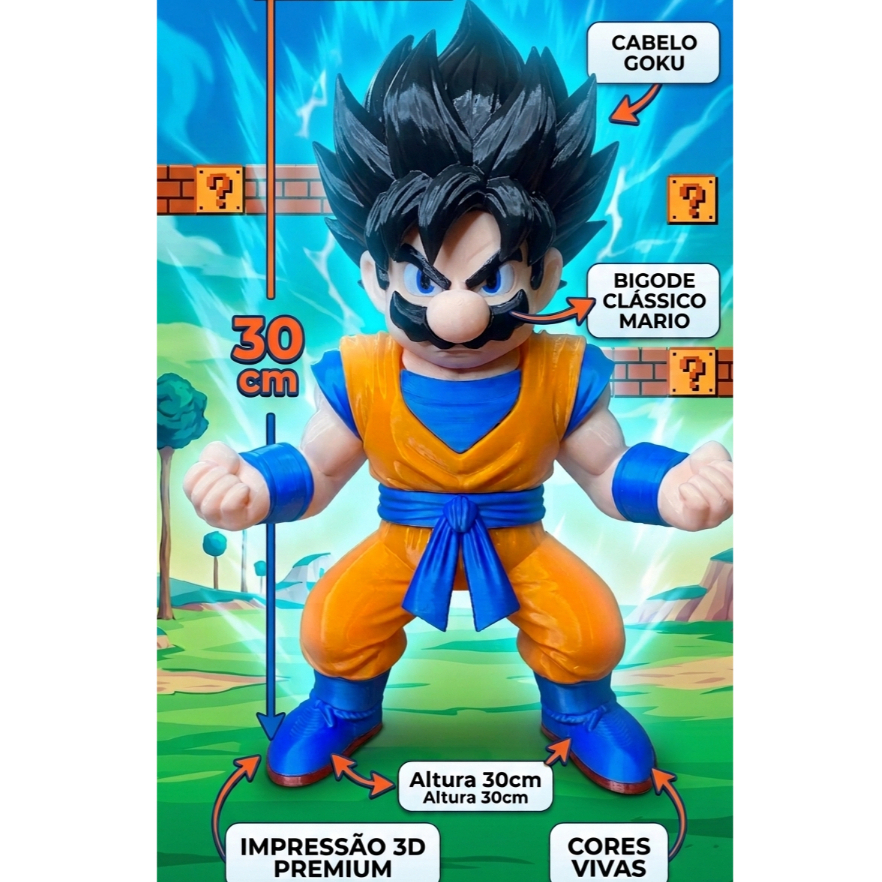 Boneco Mario Crossover Goku Dragon Ball Z Super Mario 30cm Action Figure Estatueta Colecionável Cosplay