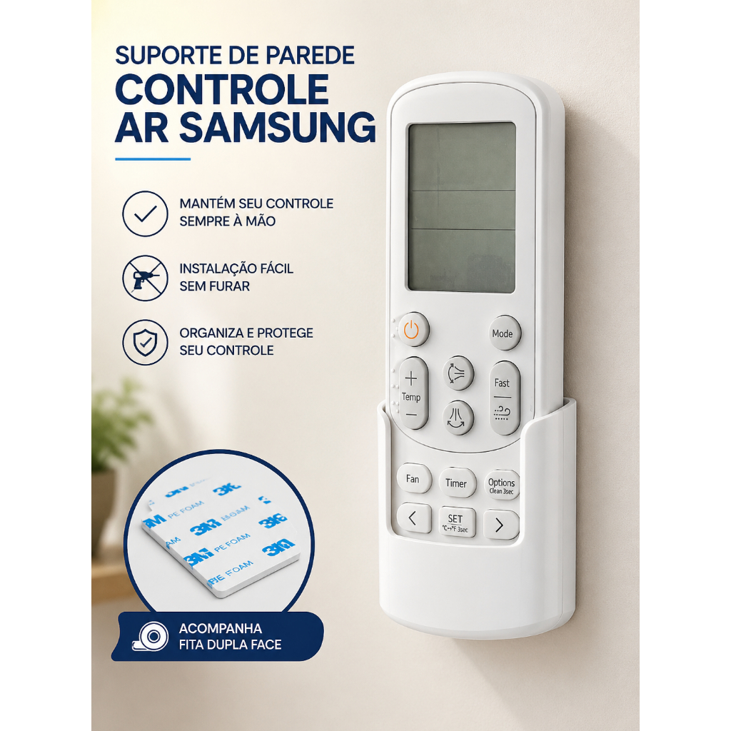 Suporte Ar Samsung – Suporte Parede para Controle de Ar-Condicionado Fixação com Fita