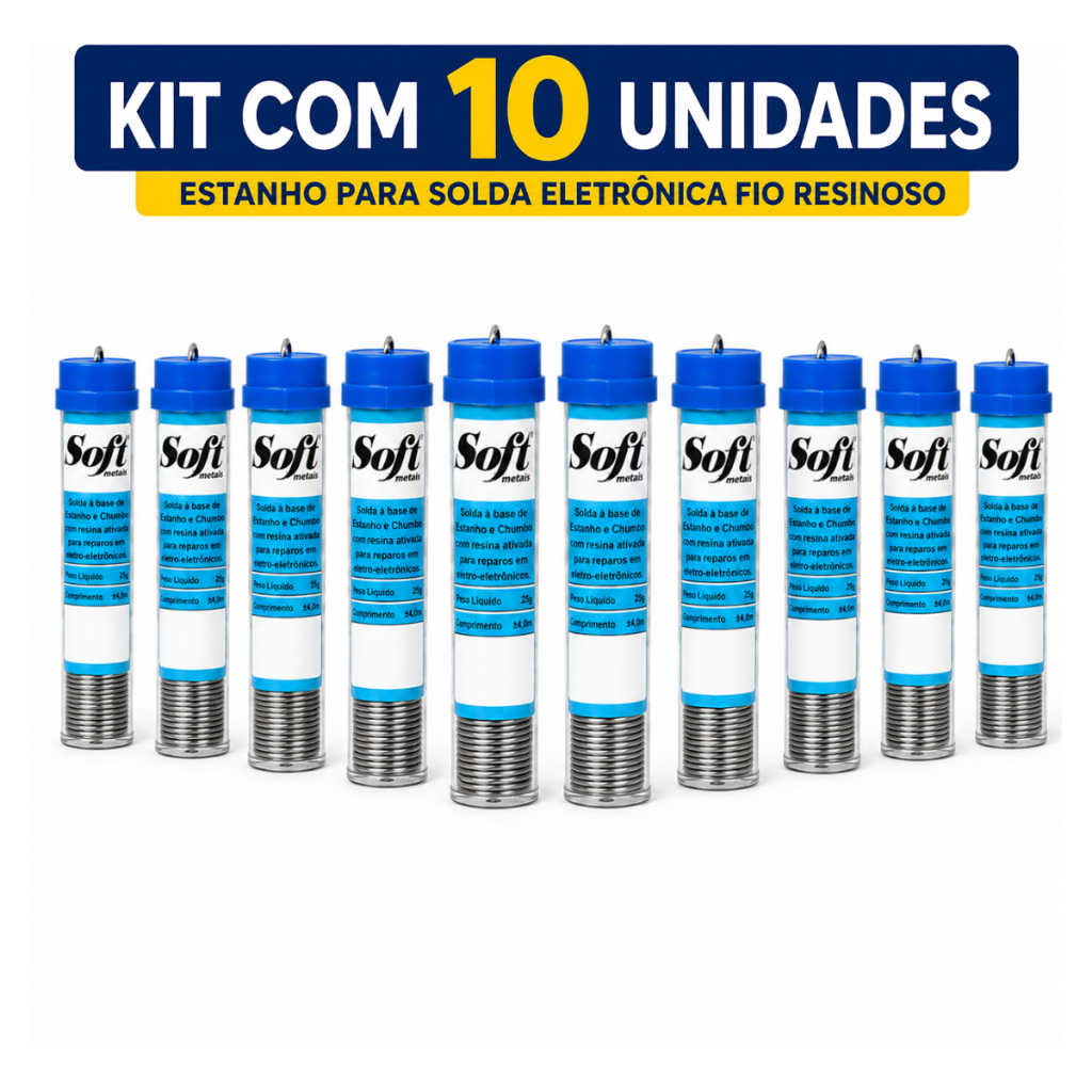 Kit 10 Estanho Para Solda Eletrônica Resina Ativada 1mm Estanho Para Solda Fio Resinoso Tubete 25g