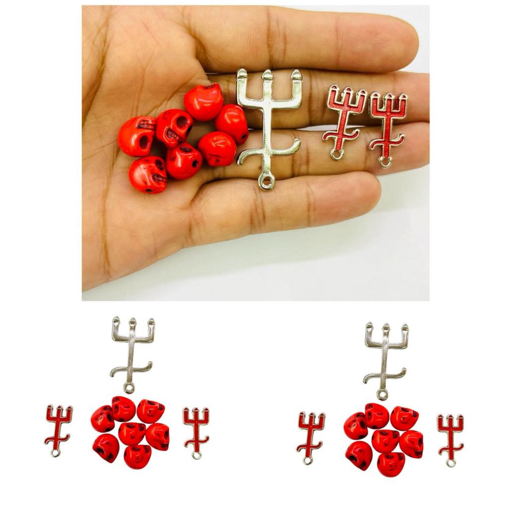 KIT Conjunto Pingentes Para Montagem de Guias VERMELHO - Exu Tridente e Caveira VERMELHO