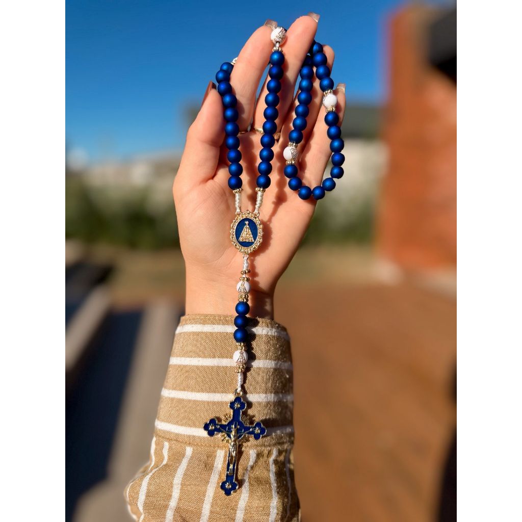 Terço Artesanal Rainha do Céu | Terço Católico Azul | Nossa Senhora Aparecida