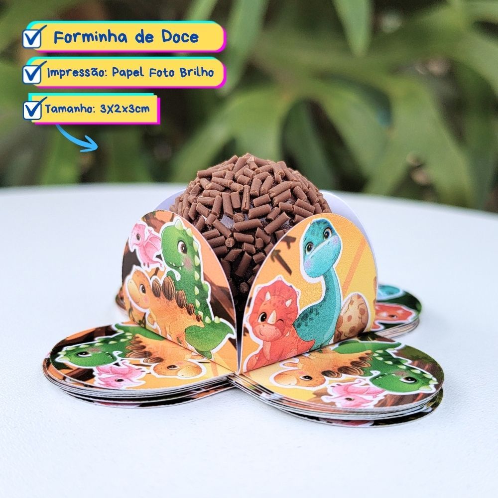 Forminha de Doce Dinossauro Baby Brigadeiro, Beijinho 4 Pétalas Festa, Aniversário, Lembrancinha