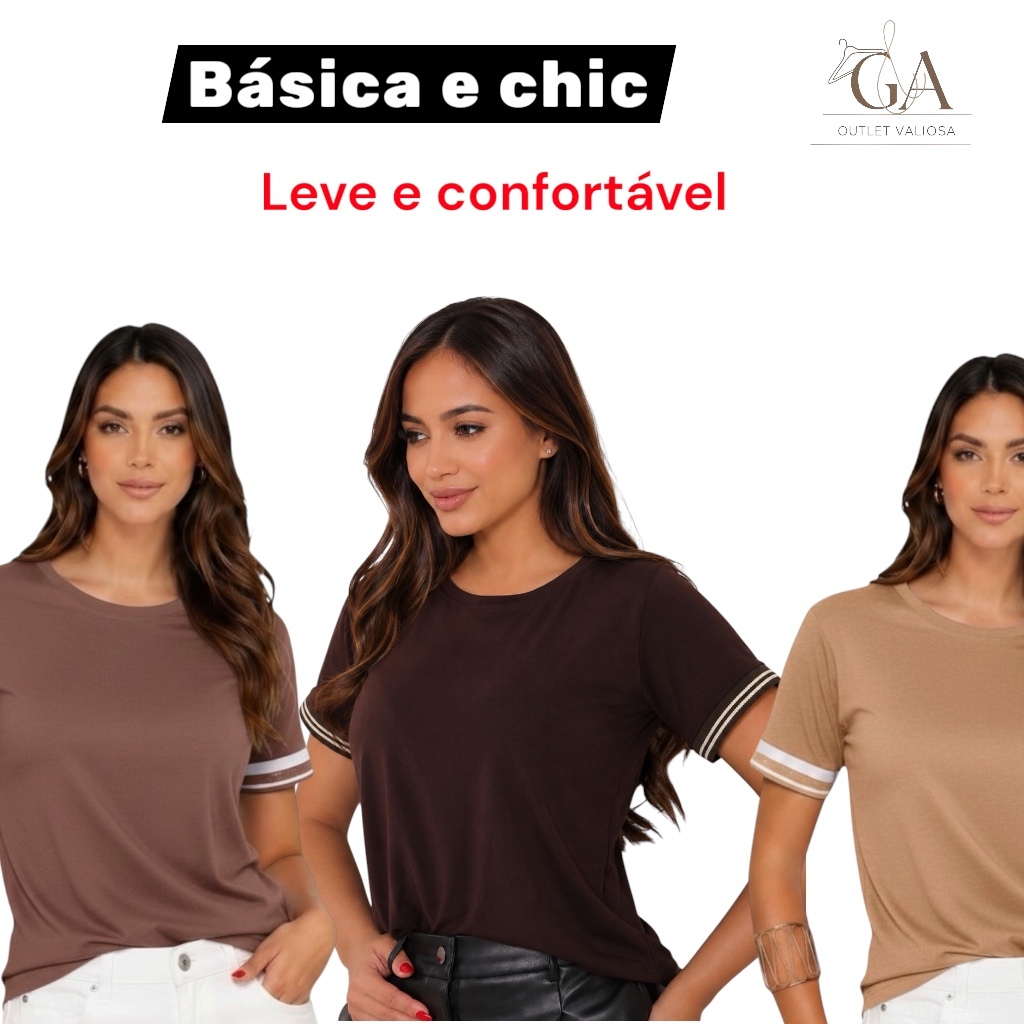 BLUSA FEMININA T-SHIRT BABY LOOK VISCOLYCRA PREMIUM CAMISETA LISA