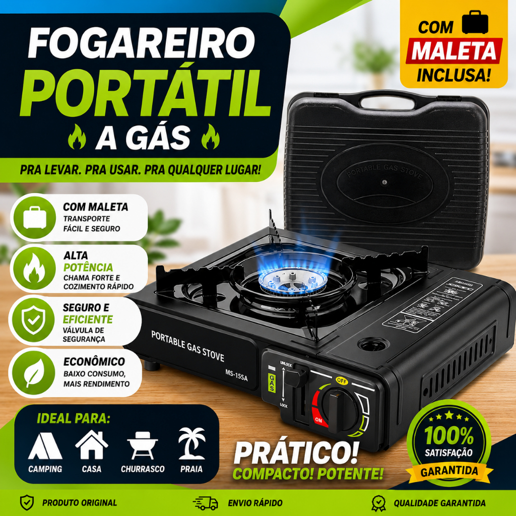 Fogareiro Camping Portátil Multiuso Trilha Pesca Com Maleta Guepardo