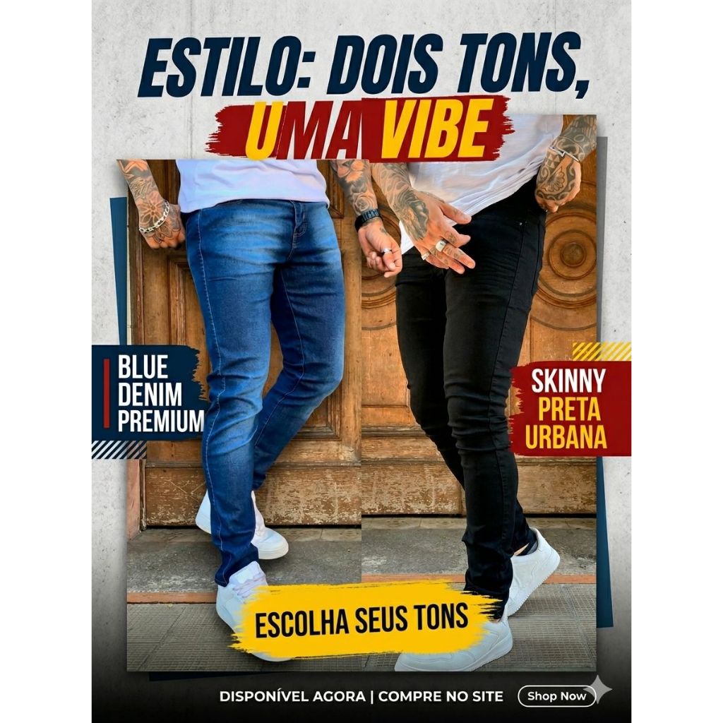 Kit 2 Calças Masculina Jeans Modelo Básico Dia a Dia-Promoção Inverno