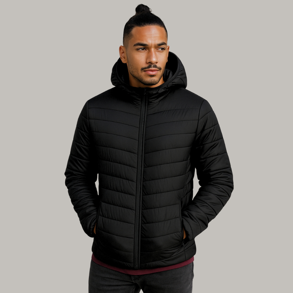 Jaqueta Puffer Bobojaco Masculina Casaco Corta Vento Acolchoada Impermeável Bolsos Capuz Removível