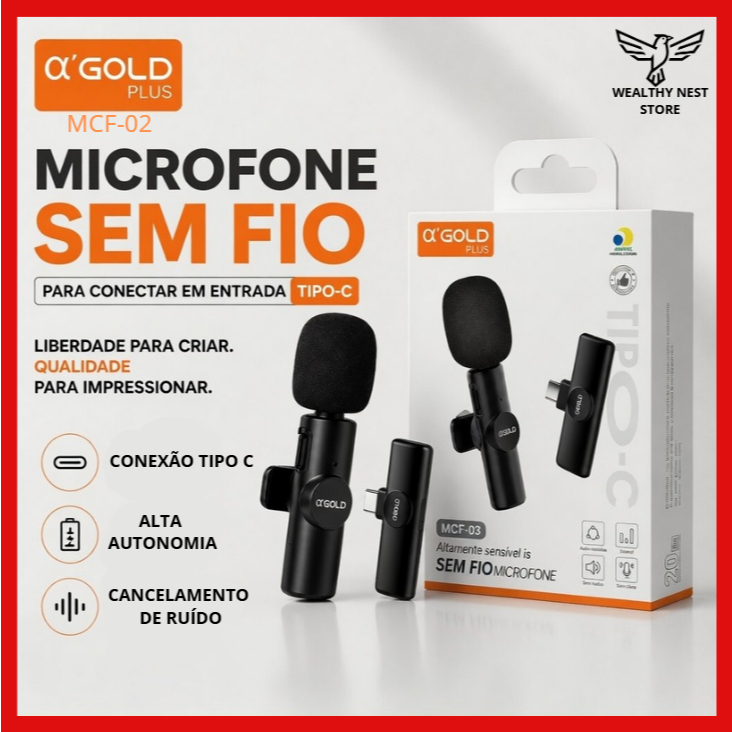 Mini Microfone de Lapela Sem Fio K9 Bluetooth para iPhone e Type-C – Áudio Profissional para Vídeos, Lives e Vlogs
