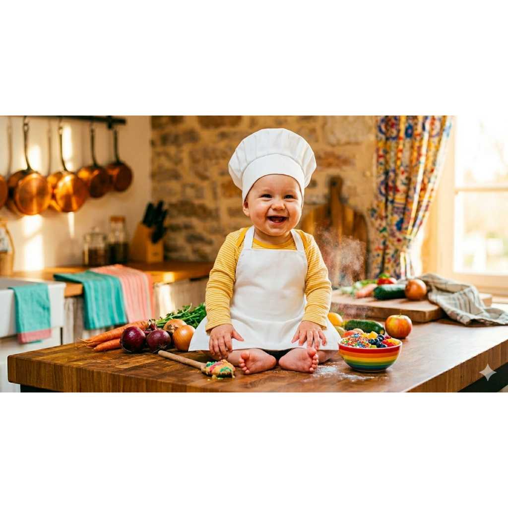 Avental Bebê Branco + Touca Chef Branca