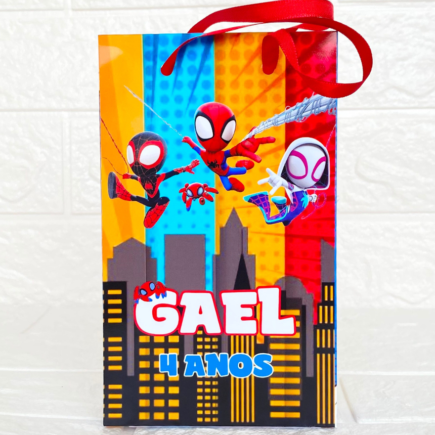 Kit 10 a 40 Sacolinhas Personalizadas Spidey e Seus Amigos Espetaculares | Lembrancinha Festa Infantil com Nome e Idade