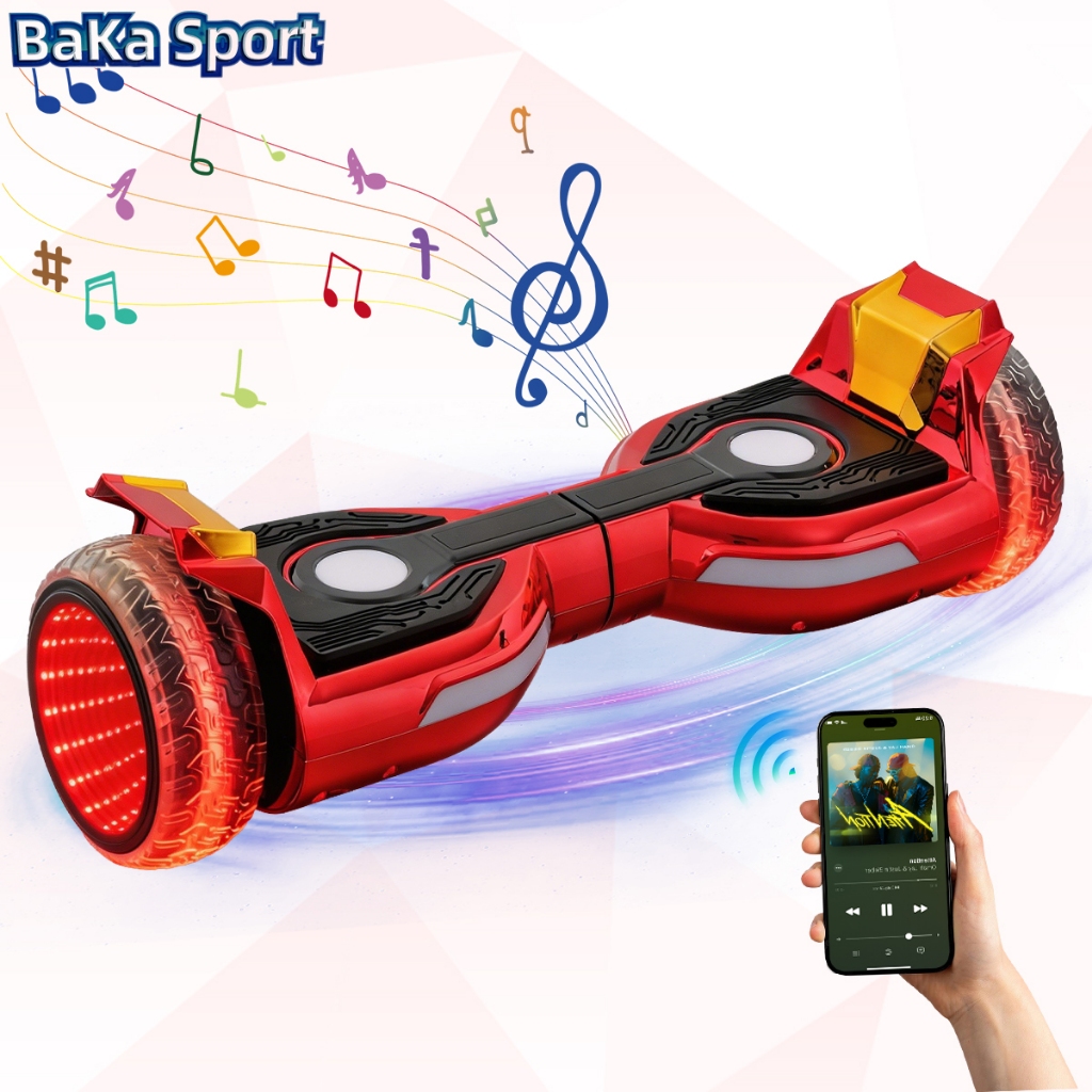 BAKA SPORT Hoverboad D44 Overboard Skate Elétrico 6.5“ 800W com luz LED e Bluetooth caixa Para Crianças de 6 a 12 Anos
