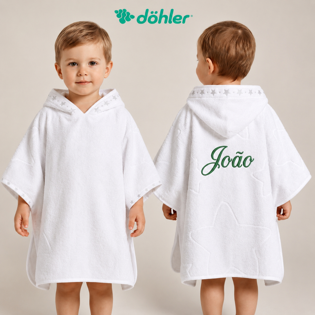 Toalha de Banho com Capuz Infantil Döhler Velour Jacquard + Personalizada com o Nome Da Criança