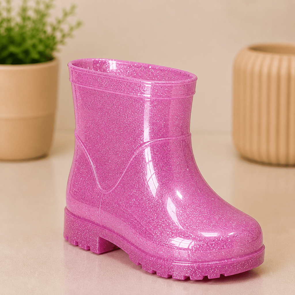 Galocha Infantil Unissex Cano Curto Impermeável Antiderrapante Brilhante Menino Menina Bota de Chuva Infantil Confortáve