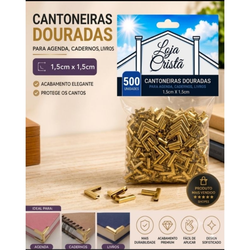 cantoneira dourada para cadernos, agendas, bíblia, e livros medidas 1,5cmx 1,5cm.
