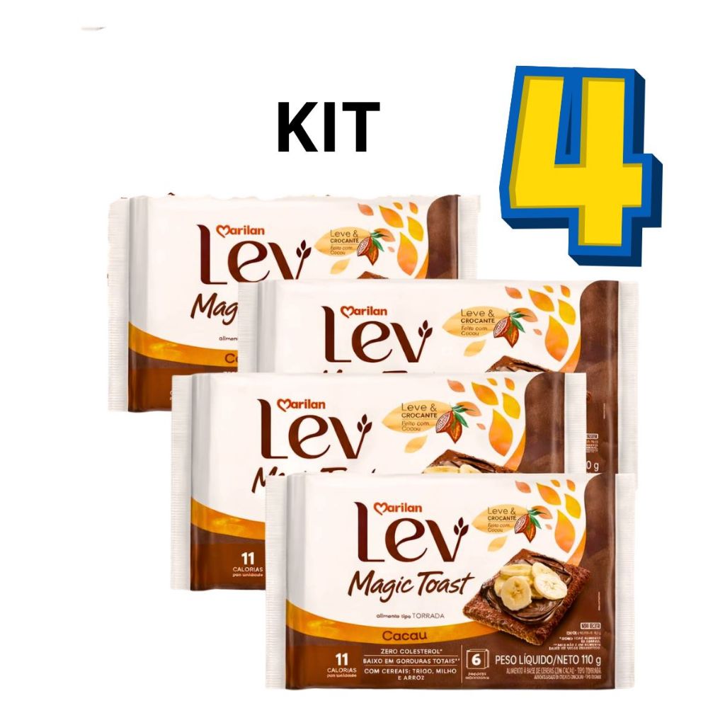 Kit 4 Marilan Lev Magic Toast Cacau 110g | Torrada Leve Crocante Zero Colesterol