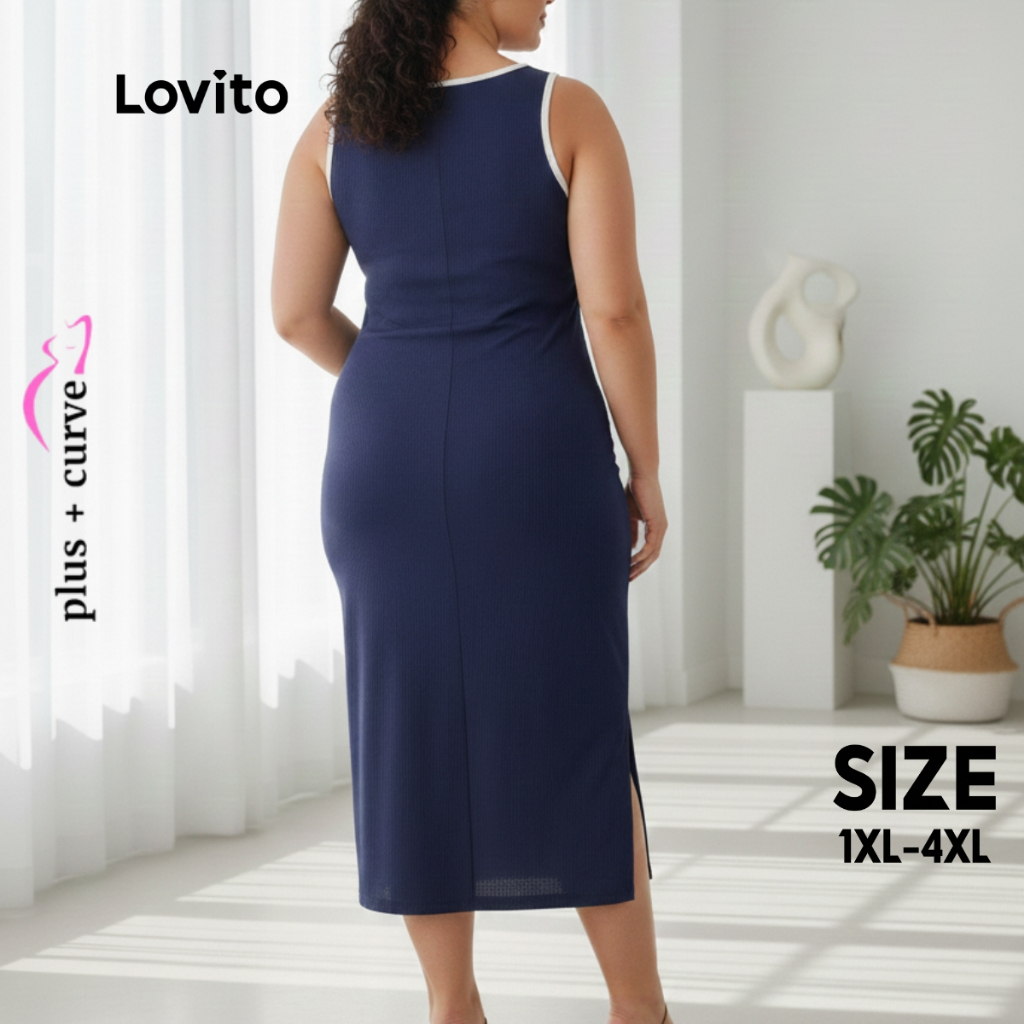 Lovito Vestido Plus Size de Malha com Vivo Contrastante DRB1227BRL1257 · foto 2