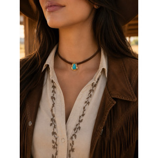 Chocker de camurça lisa marrom ou preto com enfeite abs turquesa dourada 🌵wester cowntry 🌵 B07