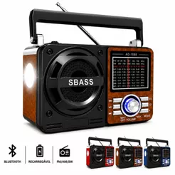 Rádio Caixa de Som Bluetooth Recarregável Lanterna Retro Portátil FM AM USB SD Pilha