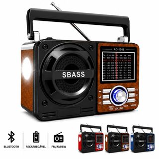 Rádio Caixa de Som Bluetooth Recarregável  Lanterna Retro Portátil FM AM USB SD Pilha