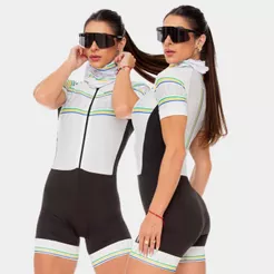 Macaquinho Macacão Ciclismo Feminino Brasil Verão Manga Curta Roupa Mulher Bike Pedal UV50 MTB Speed