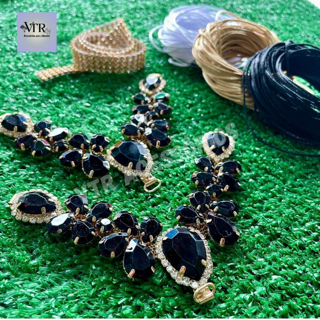 kit Cabedal para chinelo preto Rafaella 3 opções de fio