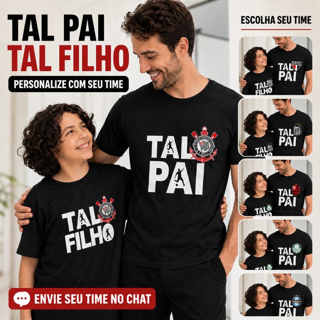 Kit 2 Camisetas Tal Pai Tal Filho Futebol Personalizado Preto, Uniforme Camiseta preta