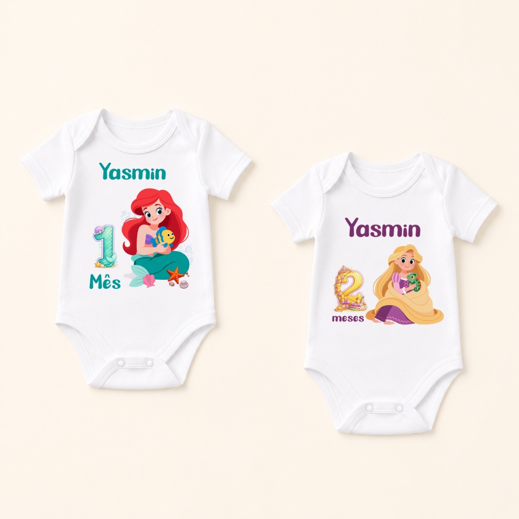 Body Bebê Princesas Disney Frozen Elsa Cinderela Jasmine Mulan Pocahontas Merida Infantil Menina