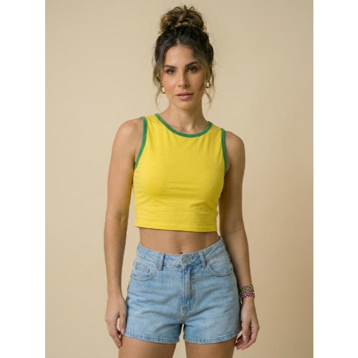 Cropped Feminino Regata Cavada Blusinha Casual Verão Top Cropeed Canelado Tendencia Moda Gringa Blogueira Roupa Feminina