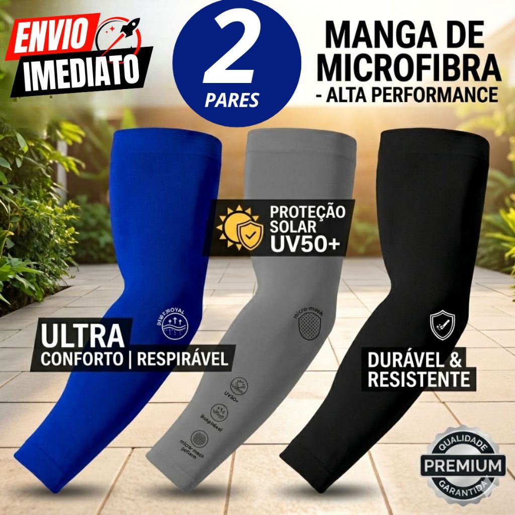Kit C/ 2 Pares Manguito Proteção Solar UV Motoboy moto Manga Braço Ciclismo Corrida segunda Mangote