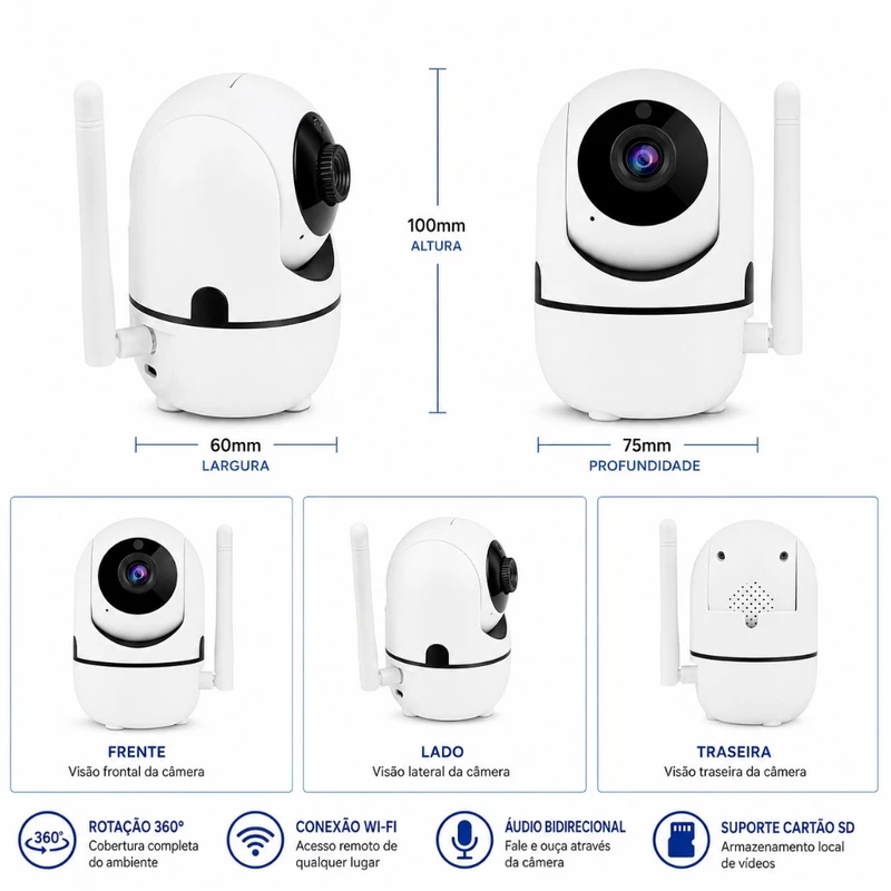 Babá Eletrônica Wi-Fi 1080p com Visão Noturna Infravermelho e Microfone — foto 5
