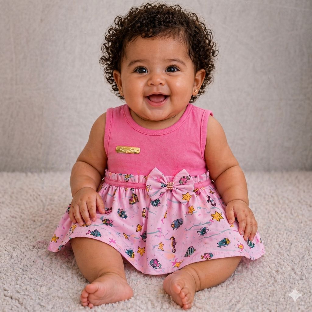 Vestido de Bebe com Pinças e Laço Helena Roupas para Bebe Menina Roupa Infantil Feminino