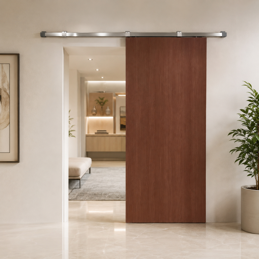 Porta de Correr Melamínico Frejó 210x90 c/Kit Alumínio Cinza - 210x90