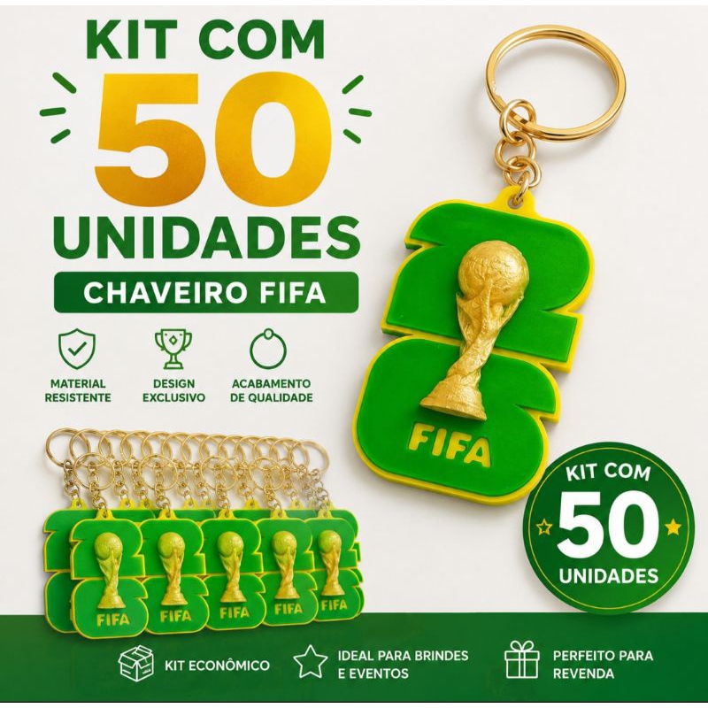 Kit 50 Chaveiros Copa do Mundo FIFA 2026 Brasil  Personalizado  Lembrancinha Festa Futebol Brinde Revenda