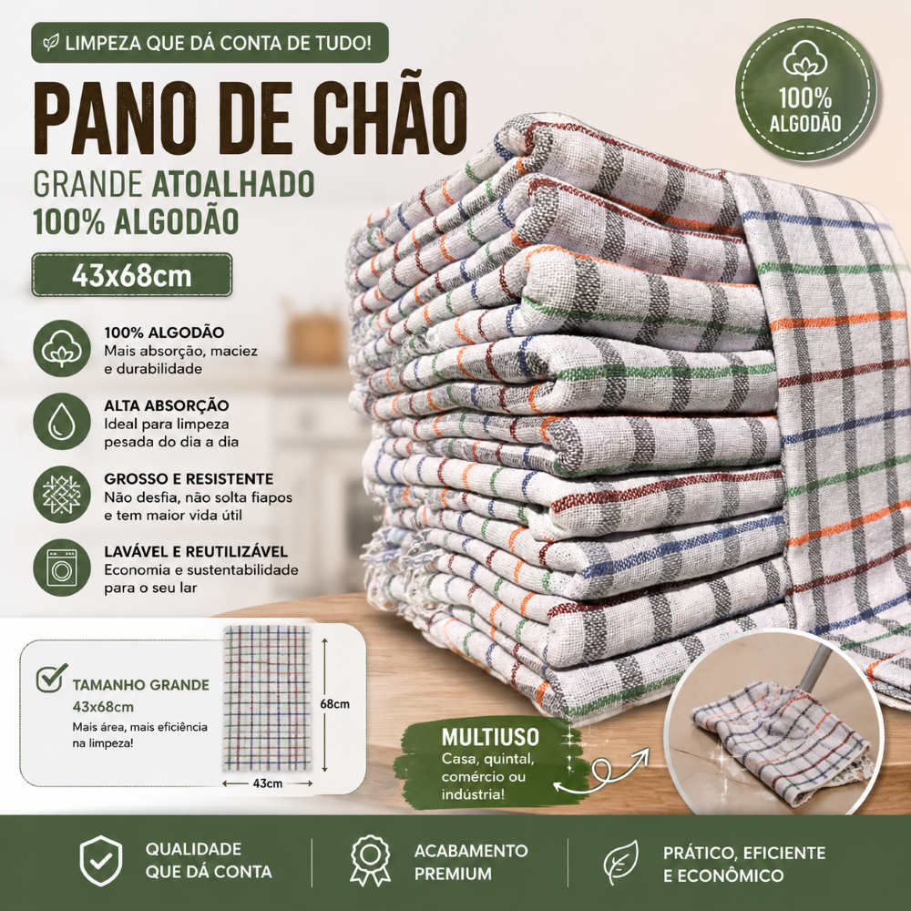 Kit Pano de Chão Quadriculado Branco  43x68cm | Grande Atoalhado 100% Em Algodão | Promoção