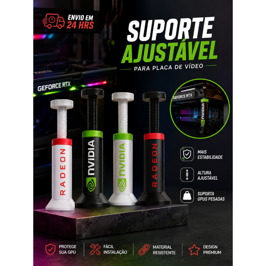 Suporte Placa de Vídeo GPU Ajustável Vertical Universal PC rtx 4060 3060 3050 5070 radeon rx 6600 580 550