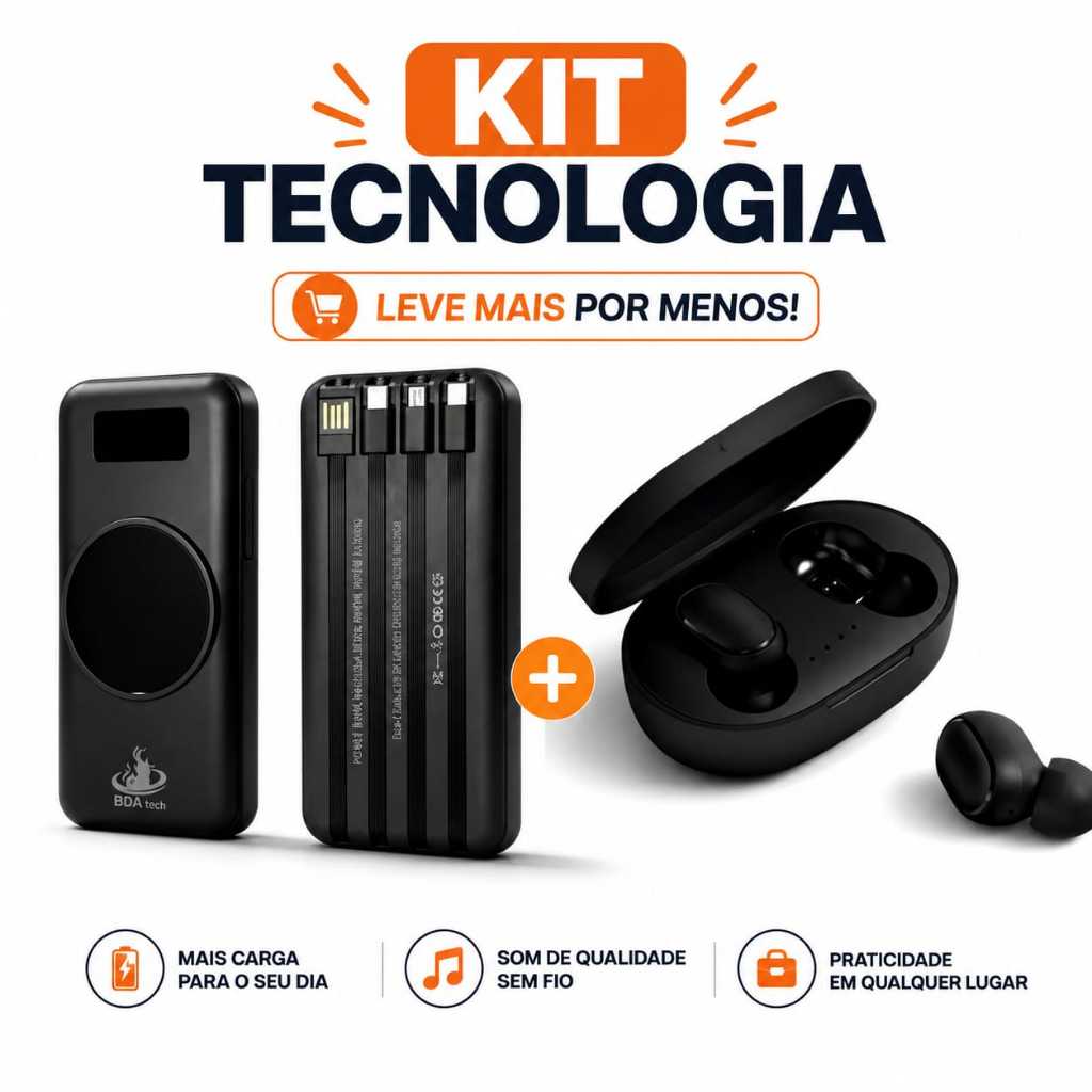 Oferta Kit Fone Bluetooth + Carregador Power Bank Integração 4 Linhas | Estoque Limitado - Envio Rápido