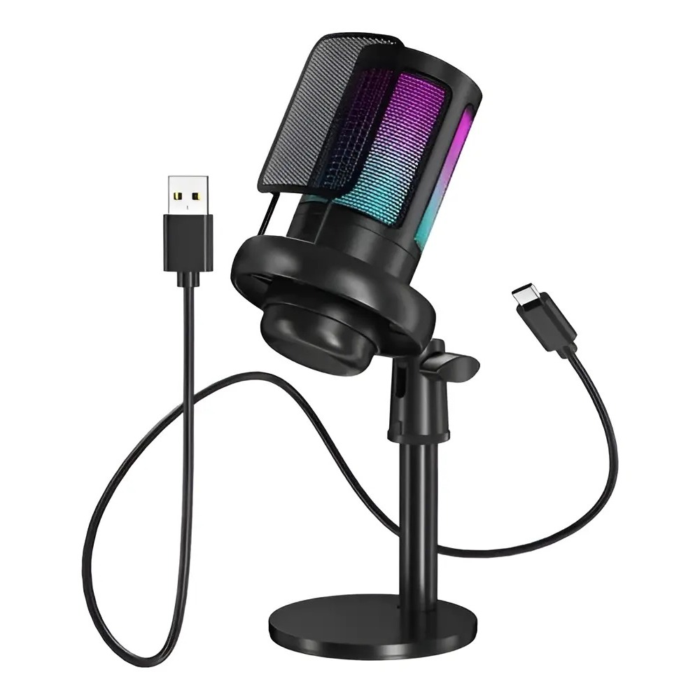 Microfone Gamer Condensador TOMATE Mt-1060r Me6s Profissional Rgb Usb Para Pc Gaming, Mesa E Streaming Compatível Com Wi