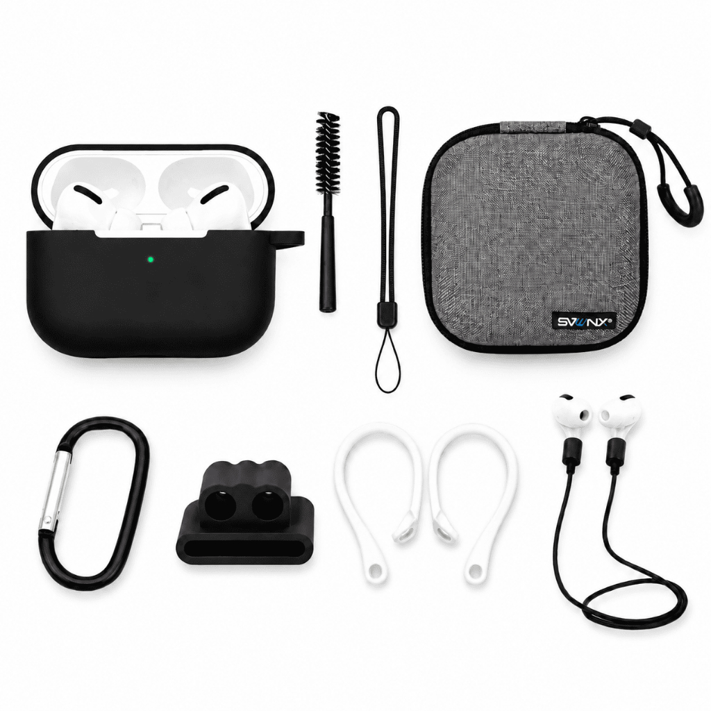 Kit Estojo Capa Case 8 Peças 8 em 1 Proteção Segurança Para Airpods Pro - Preto