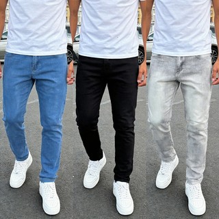 【Kit 3】Calça Jeans Masculina Slim Fit Casual para Dia a Dia com Elastano 100% Jeans