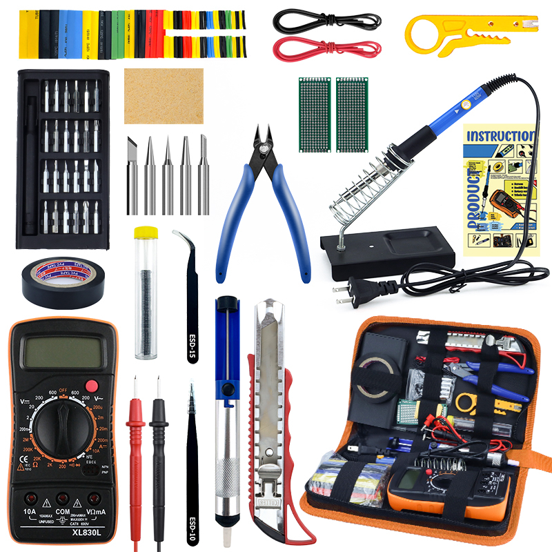 Kit 23 em 1 Solda e Eletrônica Multímetro VC830L Ferro Ajustável 110/220V Mochila para Reparo