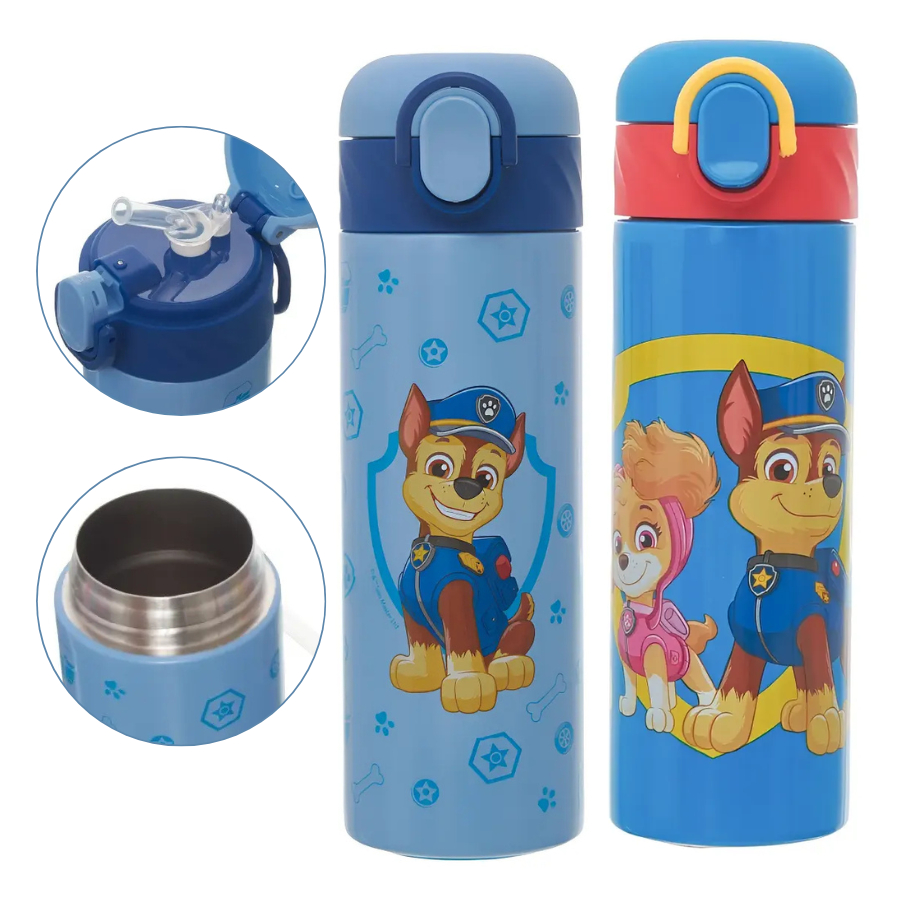 Garrafa Térmica Aço Inox 400ml Turma da Patrulha Canina Com Canudo de Silicone Original - Pacific