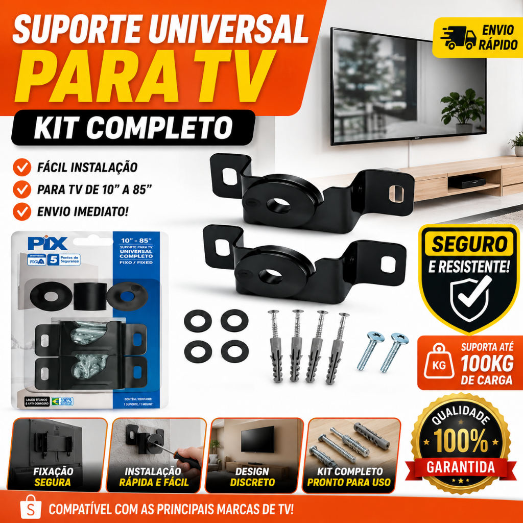 Suporte Universal Fixo Smart TV LED LCD 4K Parede E Painel 10 24 32 43 50 55 60 75 100 Polegadas Kit