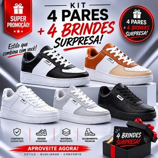 Kit 4 Pares Tênis Masculino Feminino Casual Confortável Leve Macio Uso Diário